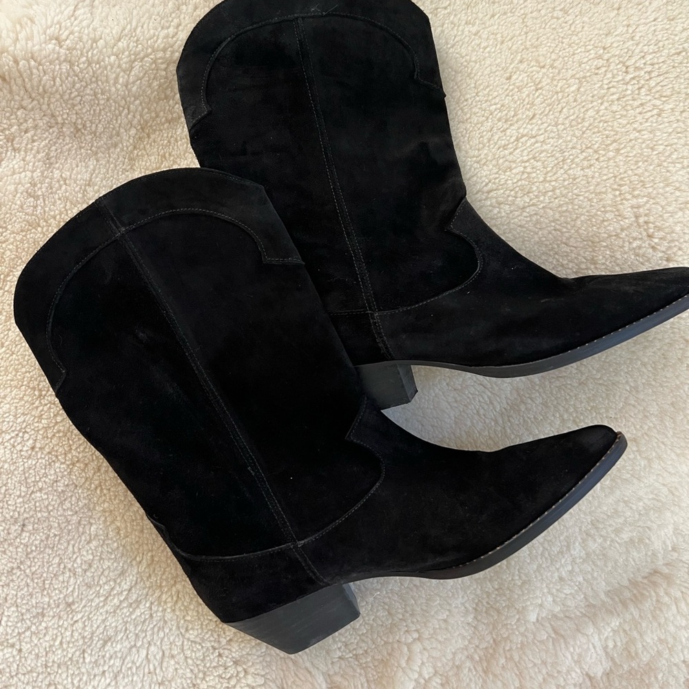 Freda Salvador Black Suede Heeled Boots size 10 10.5 - Picture 4 of 5